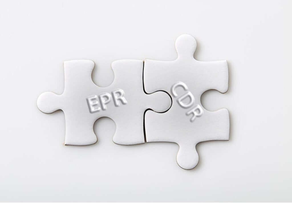 Image of two puzzle pieces connected to each oether with one saying EPR and the other saying CDR