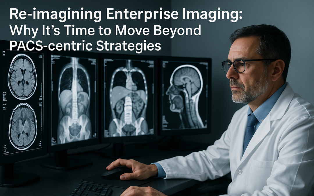 An image of a radiologist reading patient images on PACS workstation