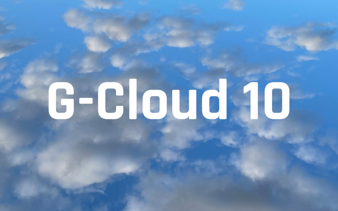An image of a cloudy sky with G-Cloud 10 text overlayed